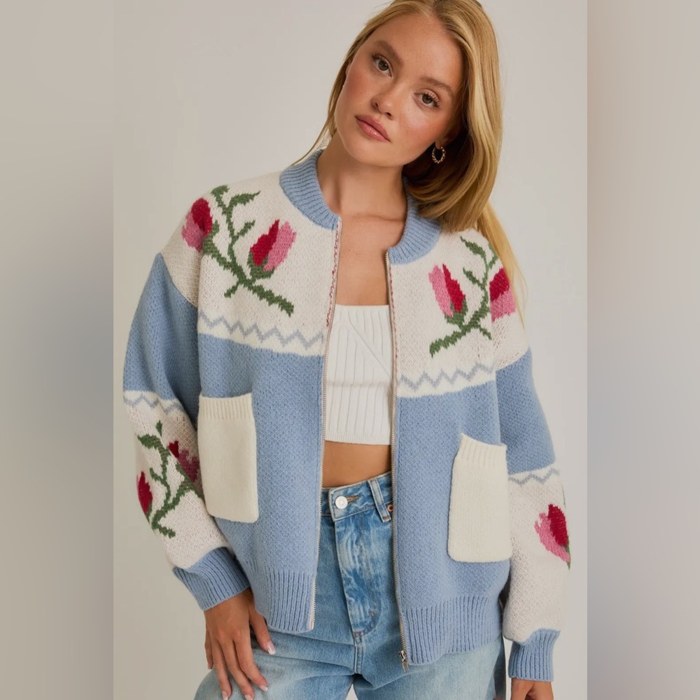 NWT- Long Sleeve Floral Sweater Jacket